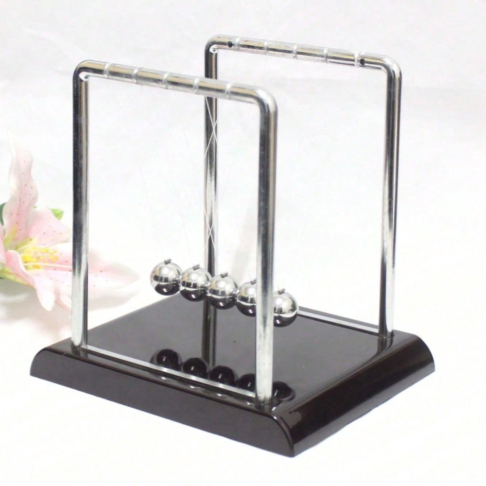 Office Tech Decor - Black Metal Newton's Cradle Balance Toy