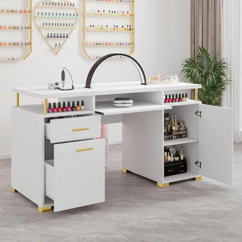White and Gold Nail Desk for N - Office Tech Furniture review and price