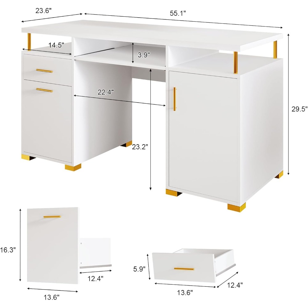White and Gold Nail Desk for N - Office Tech Furniture review and price
