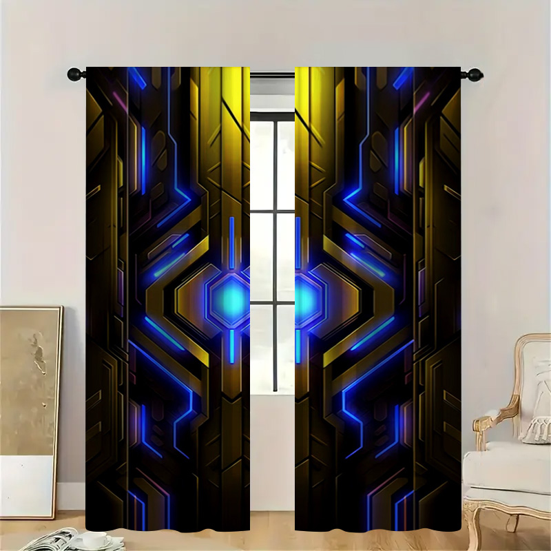 2pcs Geometric Tech Curtains w - Office Tech Decor review and price